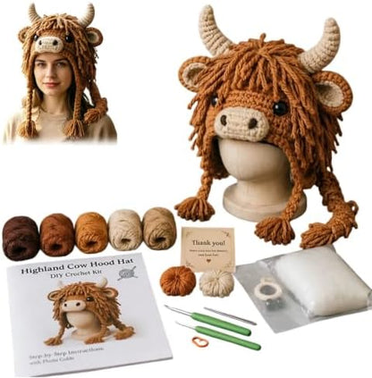 Fantasy Hood Hat DIY Crochet Kit Series for Beginners (Highland Cow) by Unknown
