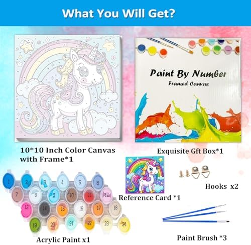 Artunion Framed Paint by Numbers Kit for Adults Beginners & Kids Ages 8-12,Rainbow Horse Paint by Number with Frame,Cute Animal Paint by Numbers Kit on Canvas 10 * 10 Inch Without Easel - Image 4