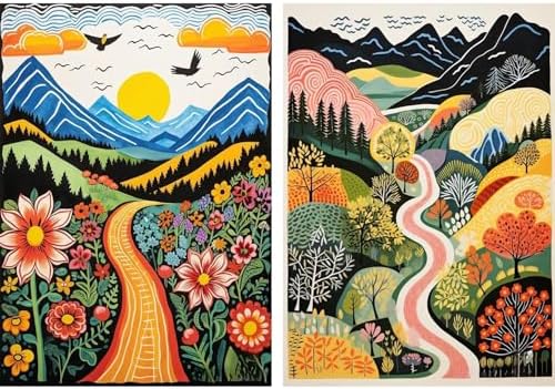 DOTSOPS 2 Pcs Landscape Diamond Art Painting Kits Round Full Drill by DOTSOPS