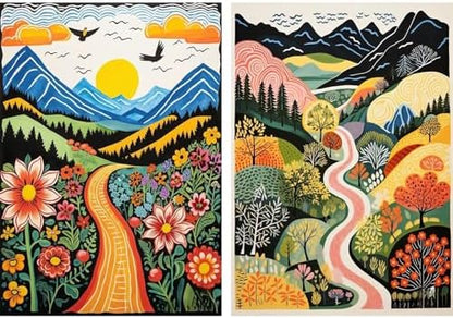 DOTSOPS 2 Pcs Landscape Diamond Art Painting Kits Round Full Drill by DOTSOPS