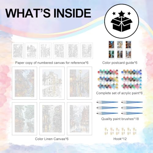 6 Pack Paint by Numbers Kit for Adults Beginner Street Scenery, 10x14 Inch - Image 4