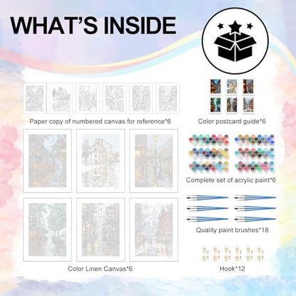 6 Pack Paint by Numbers Kit for Adults Beginner Street Scenery, 10x14 Inch - Image 4