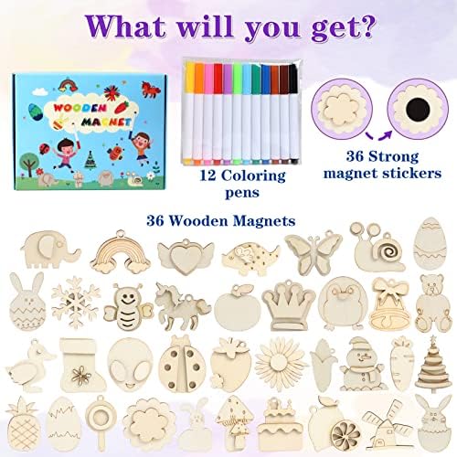 DIY Wooden Magnet 36 Art Craft Supplies Painting Kit for Kids Ages 4-8 8-12 - Image 2