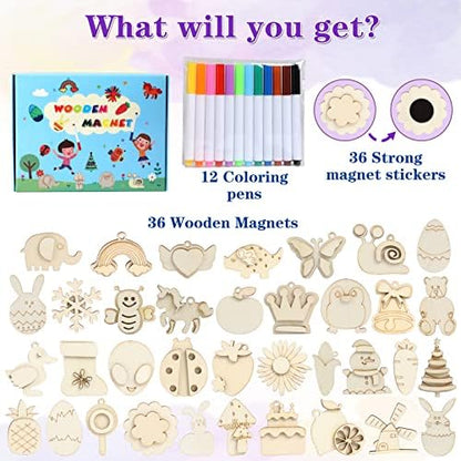 DIY Wooden Magnet 36 Art Craft Supplies Painting Kit for Kids Ages 4-8 8-12 - Image 2