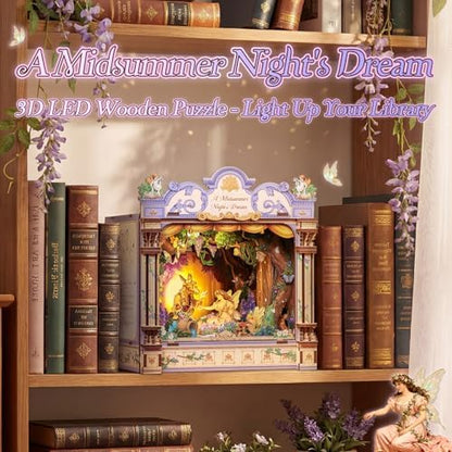 CUTEBEE DIY Miniature House Kit, 3D Wooden Puzzle for Adults, Book Nook Shelf Insert, Shakespeare Literary Gift, Enchanted Forest Miniature Theater Desktop Decor (A Midsummer Night's Dream) - Image 3