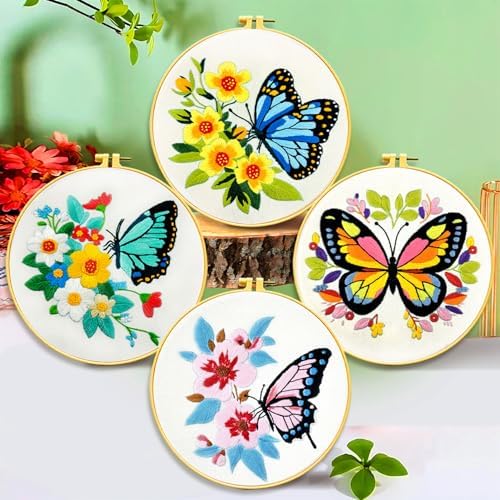 Zhenqing Butterfly Embroidery Kit 11.4x11.4 Inch - Complete Embroidery Set with Fabric, Threads, Needles & Hoop - Beginner-Friendly DIY Craft Kit for Adults (C0041) - Image 2