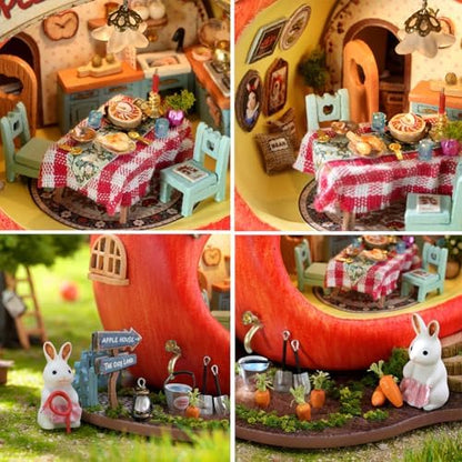 Dollhouse Miniature DIY House Kit,Mini 3D Wooden Doll House Craft Model with LED Creative Room Perfect DIY Gift for Friends, Lovers and Families (Rabbit Apple House) - Image 4