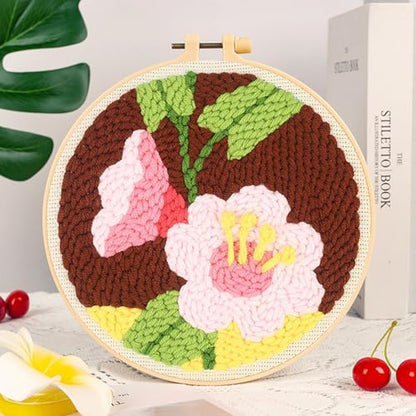Woohome Punch Needle Kit Included Plastic Hoops, Punch Needle Cloth, Color Yarn and Punch Needle Tools for Adults, Beginners (Red, Pink and Yellow Flowers) - Image 4