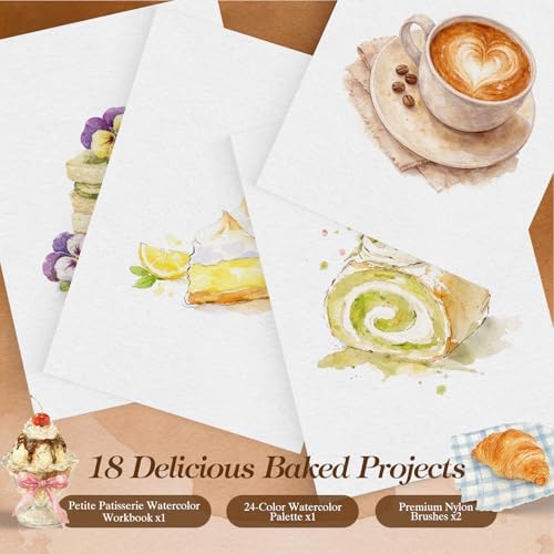 Watercolor Workbook for Beginners,18 Baking Water Coloring Book,Relaxing & Easy to Paint Water Coloring Book with 24 Colors-Perfect for Gifting to Creativity & Joy for Adults - Image 3