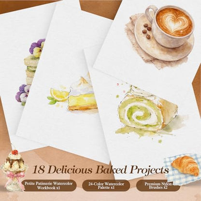 Watercolor Workbook for Beginners,18 Baking Water Coloring Book,Relaxing & Easy to Paint Water Coloring Book with 24 Colors-Perfect for Gifting to Creativity & Joy for Adults - Image 3
