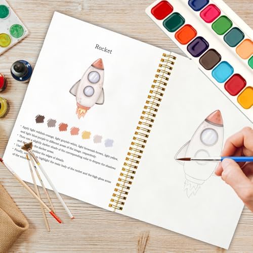 12 Space Patterns Watercolor Set, Planets Astronauts Galaxy Painting Book for Beginners, Fun Family Art Activity Kit, Cosmic DIY Gift for Teenager and Adults, Explore the Universe Workbook - Image 5
