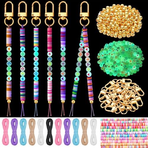 Ferreve 4948 Pcs Friendship Keychain Making Kit DIY Gift Friendship Key Chain Crafts Clay Beads Charms Letter Name Bead Jewelry Accessories for Women Birthday Christmas Party Favors (Glow Style) by Ferreve