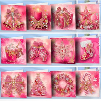 LAKEQUILL DIY Diamond Art Painting Greeting Kit, 12 Pieces, Creative Craft Set，Pink Christmas - Image 4