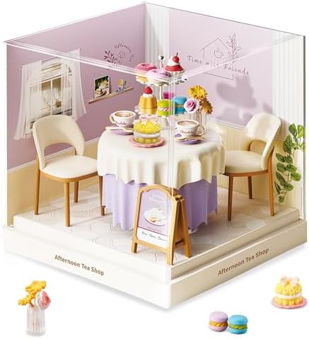 Afternoon Tea Shop Super Miniature House Kit - DIY Plastic 3D Model Building Set for Teens, Build Your Own Tea House with Dustproof Case, Creative Craft Gift for Girls Women by Unknown