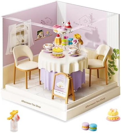 Afternoon Tea Shop Super Miniature House Kit - DIY Plastic 3D Model Building Set for Teens, Build Your Own Tea House with Dustproof Case, Creative Craft Gift for Girls Women by Unknown