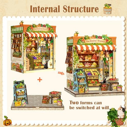 CUTEBEE Book Nook Kit - DIY Miniature House Dollhouse Kit for Adults, Booknook Tiny House Bookshelf Decor 3D Wooden Puzzle Model Building Set, Gifts for Family and Friends (The Greens’ Grocery) - Image 4