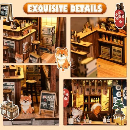 Japanese Izakaya Book Nook Kit for Adults, 3D Wooden Puzzle DIY Miniature House with Warm LED Light, Bookshelf Insert Decor Craft Model Building Set, Unique Gift for Book Lovers - Image 4
