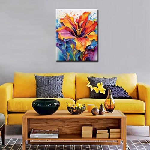Aihonmin Lris Flower Paint by Number for Adult and Kids Beginner,Floral Canvas Oil Painting Kit Digital Painting,Vintage Watercolor Living Room Decoration,(Without Frame - Image 2
