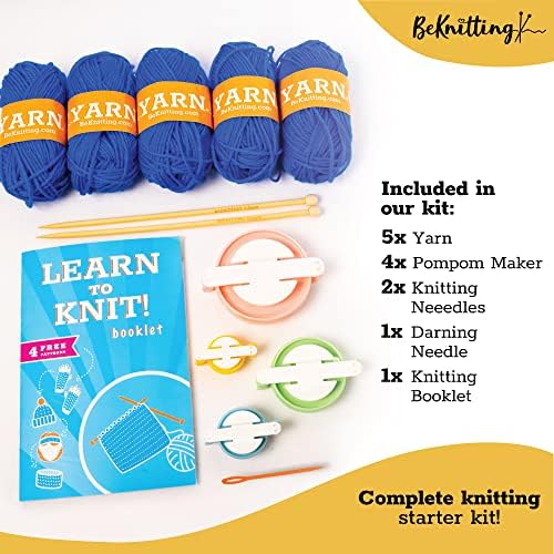 BeKnitting Knitting Kit for Beginners Adults & Kids - Learn to Knit - Yarn, Pompom Makers, Needles & Other Supplies | Holiday Gifts, Gift-Ready Box - Image 3