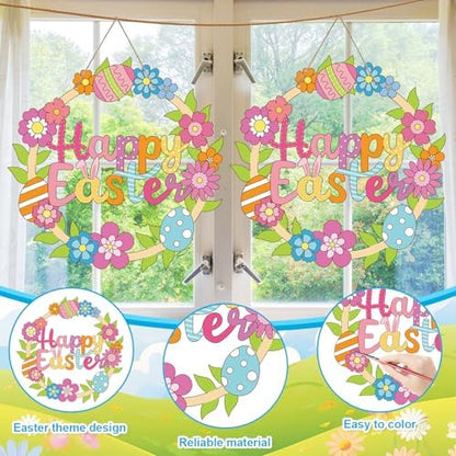 Sereliy 24 Pcs Easter Coloring Wreath Crafts, Color Your Own Easter Crafts, DIY Paper Eggs Wreath for Home Activities Games. (Egg.24PCS) - Image 3