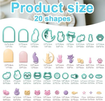 beinkmake 20Pcs Cats Polymer Clay Cutters Moon Kitten Clay Earrings Cutters - Image 2