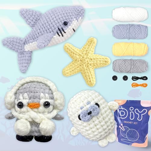 YAMAXIN Crochet Kit for Beginners – Ocean Animal Amigurumi DIY Yarn Kit with Step-by-Step Instructions, Tools & Soft Yarn – 4 Pack Crochet Kit Gift for Adults, Teens & Kids - Image 6