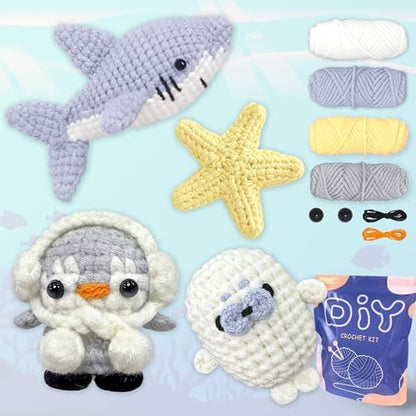 YAMAXIN Crochet Kit for Beginners – Ocean Animal Amigurumi DIY Yarn Kit with Step-by-Step Instructions, Tools & Soft Yarn – 4 Pack Crochet Kit Gift for Adults, Teens & Kids - Image 6