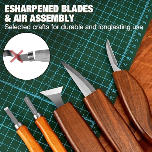 Wood Carving Kit, 24Pcs Wood Carving Tools with Storage Bag, Wood Whittling Knife Kit with 4pcs Templates & 6pcs Basswood Blocks for DIY Beginners - Image 5