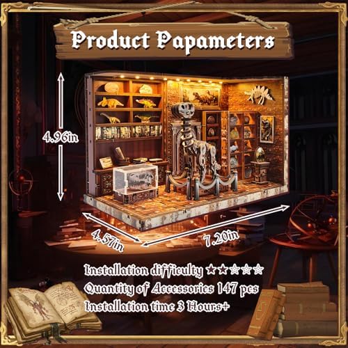 3D Wooden Puzzles for Adults, DIY Miniature Dollhouse, Book Nook Kit, Built-in LED Model Kit Hobby Gifts for Adults Teens Home Decor, Ideal Gift for Teenager and Men (Dinosaur Museum) - Image 2