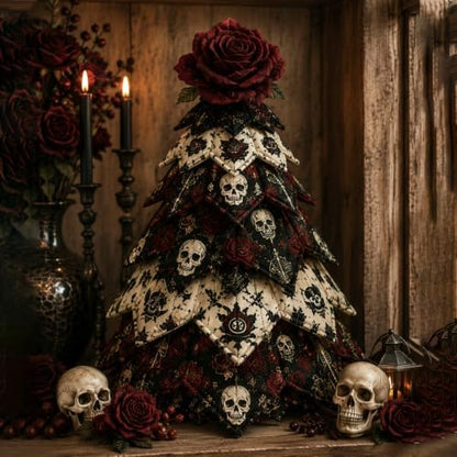 DIY Halloween Quilted Fabric Tree Kit, Skeleton Rose Tree Art Kit - Image 2
