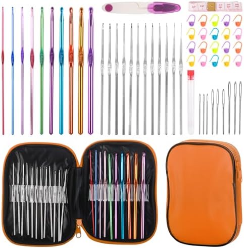 MECHEER Crochet Kit for Beginners, 54 Pack Crochet Hook Set Crochet Accessories, Ergonomic Knitting Kit with Storage Case, Crochet Needles, Hand Craft Knitting Accessories for Crocheters by MECHEER