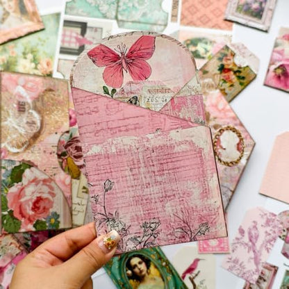 ZHIJIANHZ Junk Journal Kit Pink Romantic Ephemera Set for Scrapbooking - Image 6