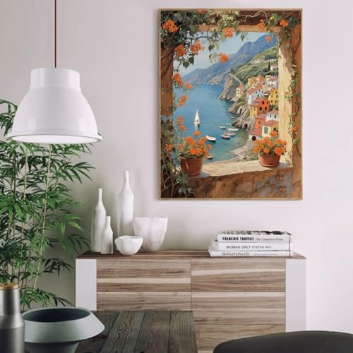 pchmcu Landscape Paint by Numbers Kits for Adults,Seaside Paint by Number for Adults Beginner, Paint by Numbers Kits on Canvas Without Frame for Home Wall Decor 16x20inch - Image 2