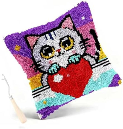 Miaceito PrePrinted Colorful Cat Latch Hook Pillow Kit for Adults Beginners by Unknown