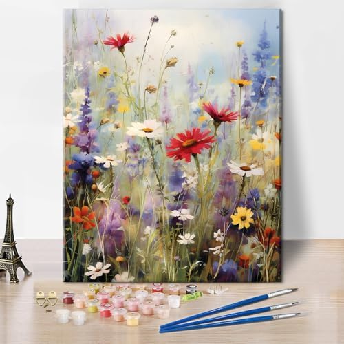 Flowers Paint by Numbers for Adults Beginner Colorful Floral Paint by Numbers Kits on Canvas Beautiful Wildflowers DIY Oil Paint by Numbers with Brushes and Acrylic Pigment 16x20inch Without Frame by Rebotipy