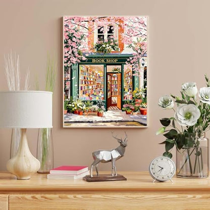HITO Book Shop Paint by Numbers Kit for Adults 16x20 Inch Frameless - Image 6
