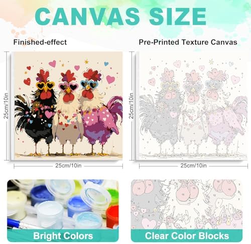 Framed Paint by Numbers Kit for Adults, Funny Chickens, 10 x 10 Inch - Image 3