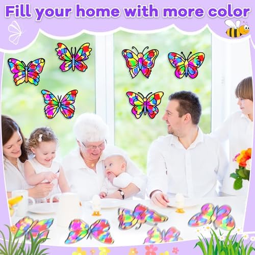 Lonfliness 32 Sets Butterfly Suncatcher Craft Kit DIY VBS Window Stain Glass Effect Paper Butterfly Sunday School Classroom Decors Spring Easter Art Craft Creative Activity Project Kid Gift Favor - Image 6