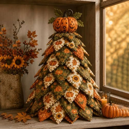 DIY Halloween Quilted Fabric Tree Kit, Pumpkin Harvest Tree Art Kit - Image 2
