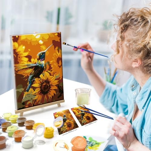 ATDMS Bird Paint by Numbers Kit for Adults with Frame Landscape Paint by Number with Easel DIY Flower Adult Paint by Number Kits Sunflower Paint by Numbers Kit on Canvas for Home Wall Decor 8x12 Inch - Image 2