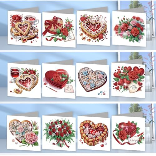 12Pcs DIY Diamond Art Greeting Cards Kit with Envelopes&Tools - Create Your Own Sparkling Birthday, Thank You, Holiday Cards for Adults & Beginners(Valentines Day Heart) - Image 2