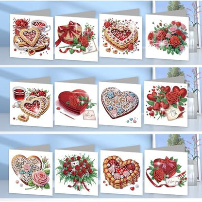 12Pcs DIY Diamond Art Greeting Cards Kit with Envelopes&Tools - Create Your Own Sparkling Birthday, Thank You, Holiday Cards for Adults & Beginners(Valentines Day Heart) - Image 2