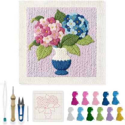 INFUNLY Hydrangea Punch Needle Kits for Beginner Adult Flower DIY Punch Needle Embroidery Starter Kits for Wall Hanging Vase Plant Needles Stitching Kit with Instruction for DIY Crafts Gift Home Decor by INFUNLY
