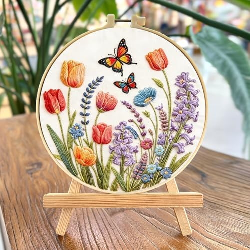 FRANDEK DIY Bush Butterfly Stamped Embroidery Kit with Hoop for Adults - Image 2