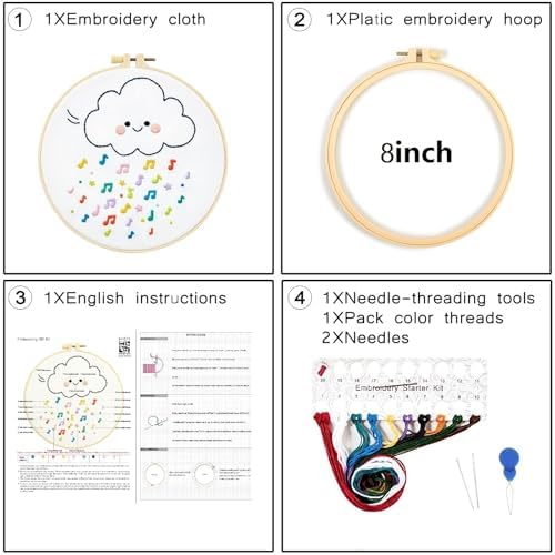 Crafmanoe Cute Embroidery Kits for Beginners Adults, Hand Embroidery Starter Kits, Stamped Cross Stitch Kits for Beginner Adult Craft Kits for Women, Entire Set of Embroidery Supplies & Video Tutorial - Image 6