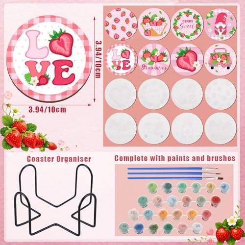Reallnaive 8 Pcs Strawberry Paint by Numbers Kit for Adults Wooden Coasters - Image 4