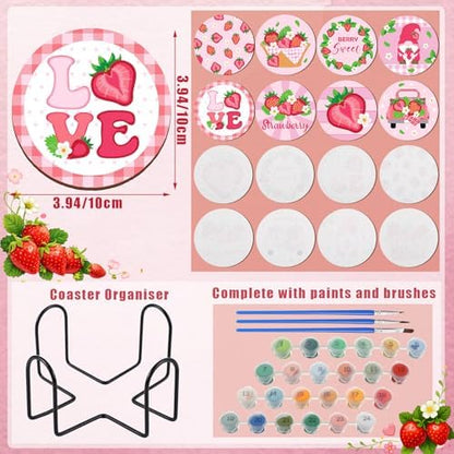 Reallnaive 8 Pcs Strawberry Paint by Numbers Kit for Adults Wooden Coasters - Image 4