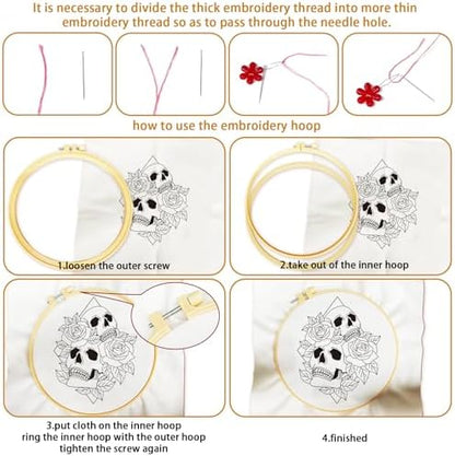 BEUNITONE 4 Set Halloween Skull Embroidery Kit for Beginners Include Hoops - Image 3