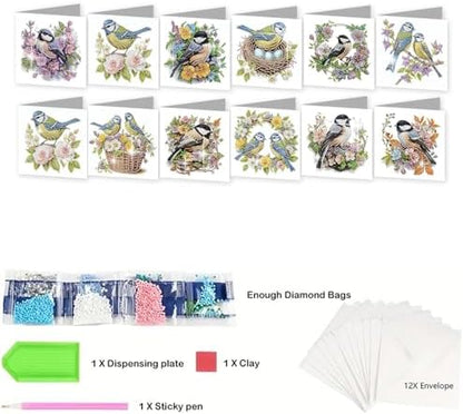 jinglinhh 12pcs Diamond Art Painting Bluebird Flower and Bird Nest Greeting Cards with Envelopes, DIY Card Making Kits for Adults, Diamond Art Postcards Christmas Cards Craft Gifts - Image 3