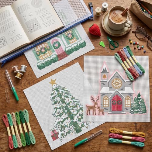 XunYee 68 Pcs Christmas Village Needlepoint Kit for Beginners Adult Starter - Image 4